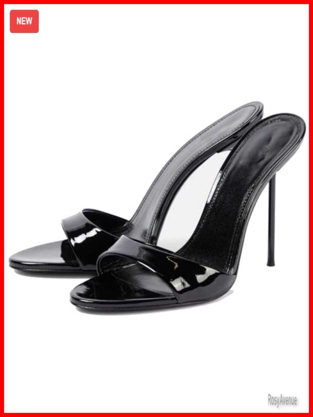 Women's Patent Leather Kitten Heel Mules Open Toe Slip On Dress Sandals